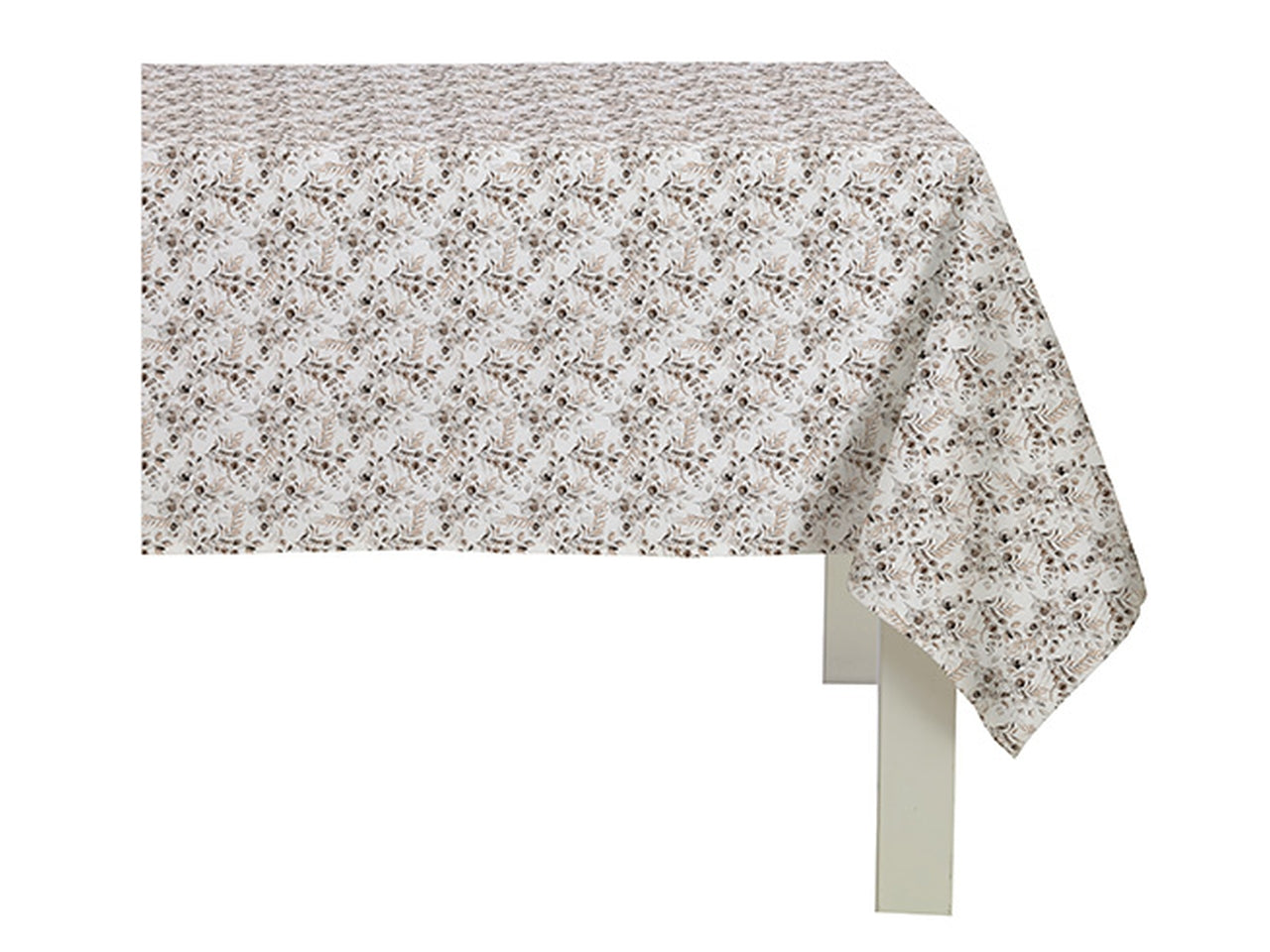 Tovaglia rettangolare floreale in cotone per 6 persone marrone e beige stile country, made in Italy 138x180 cm - Cotton & Color