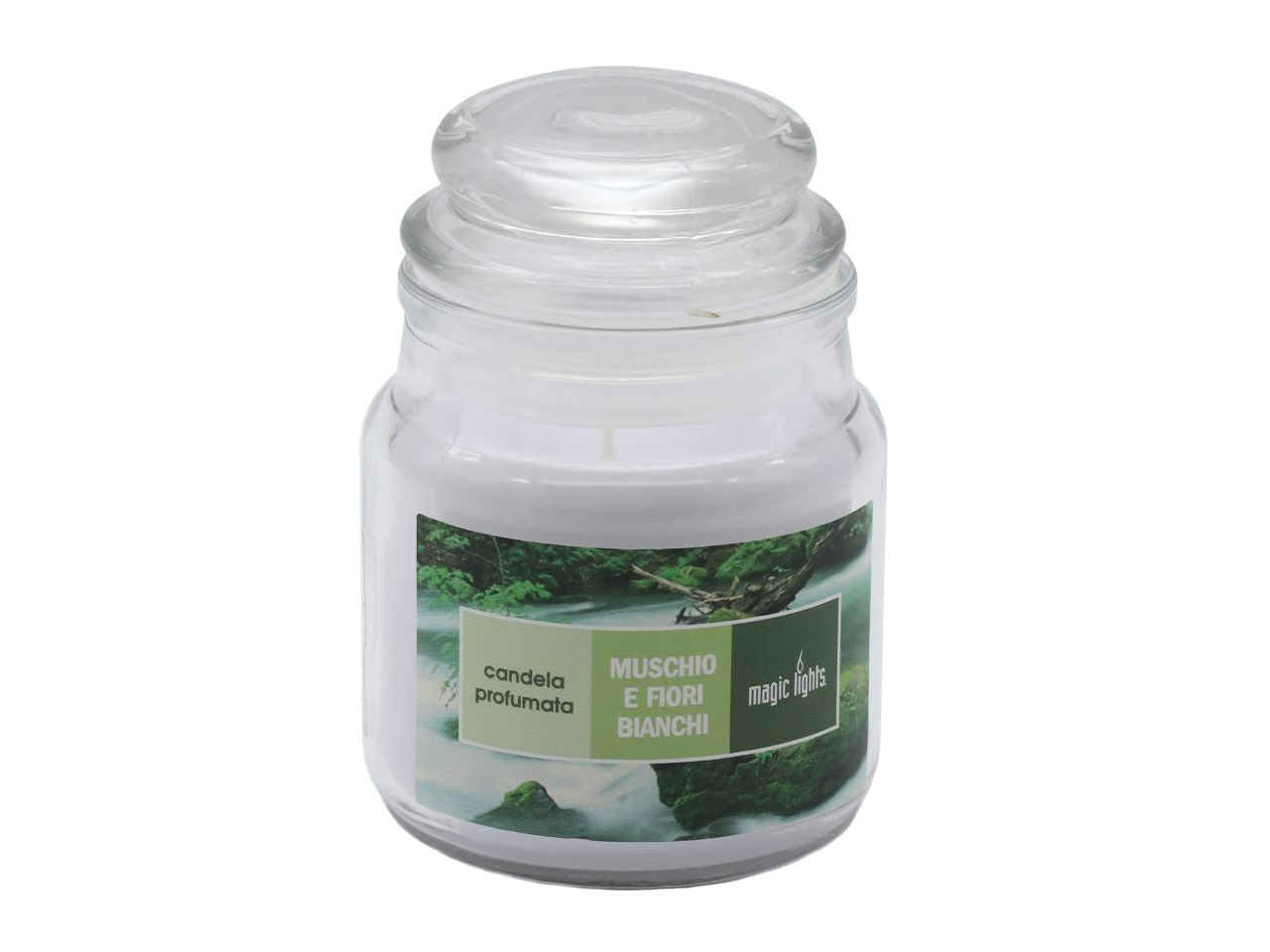 Candela profumata giara piccola 95gr h9xd5,5cm fragranza muschio bianco
