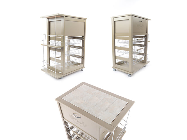 Carrello Porta Frutta e Verdura con portapane 56,5x37,3 h 82,2 in Legno, portavino carrello da cucina con ripiano multiuso 100% Made in Italy. (Tortora)