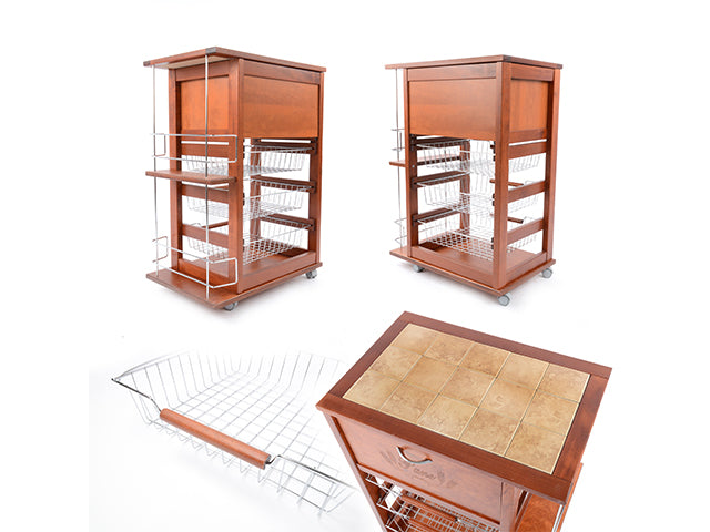 Carrello Porta Frutta e Verdura con portapane 56,5x37,3 h 82,2 in Legno, portavino carrello da cucina con ripiano multiuso 100% Made in Italy. (Ciliegio)