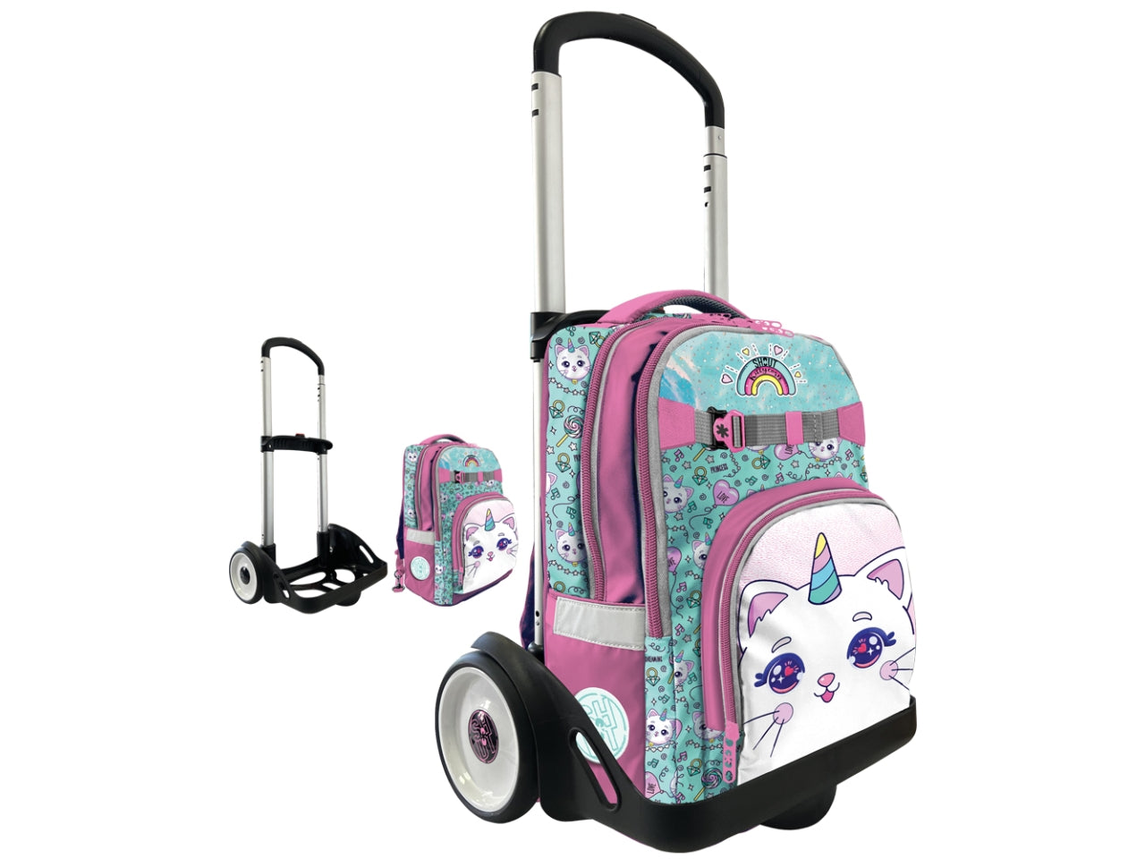 Zaino americano Kittycorn rosa e verde acqua con trolley - Shout