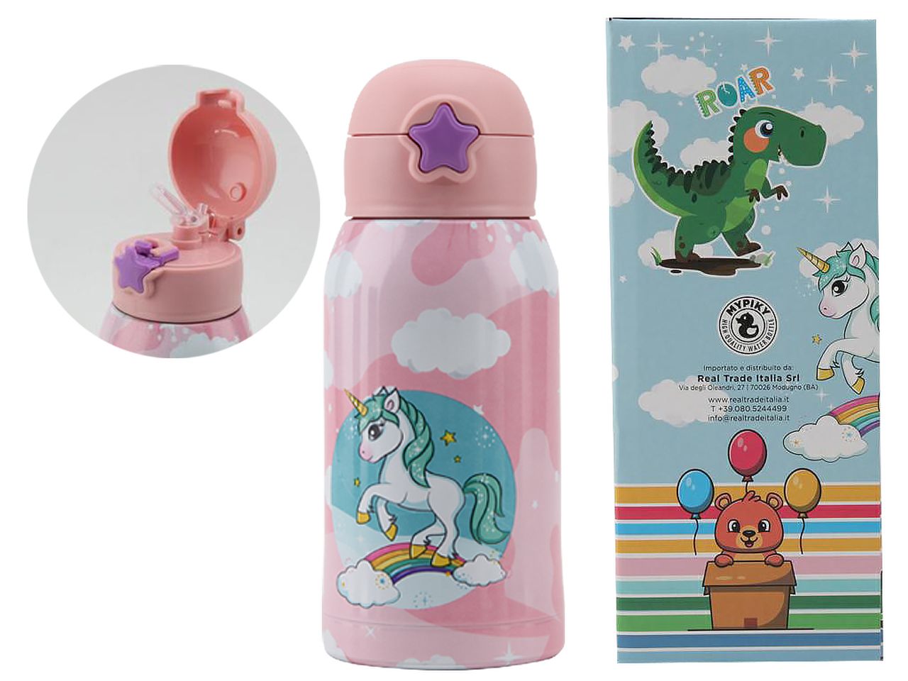 Unicorno borraccia termica con cannuccia da 500ml