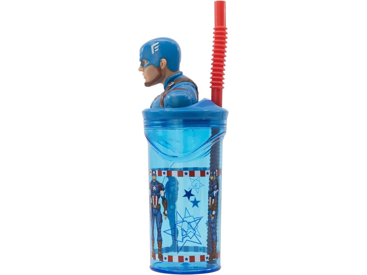 Captain america bicchiere con cannuccia 3d capacita' 360ml