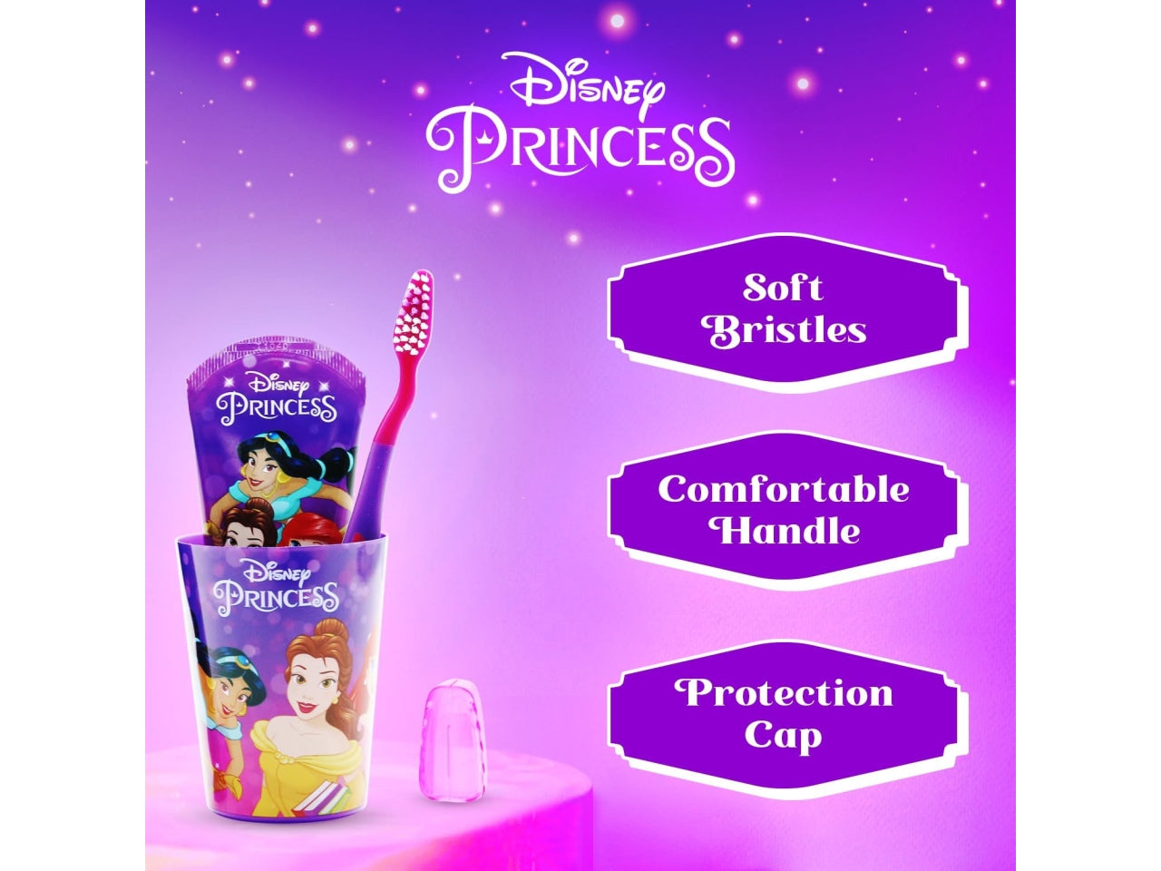 Principesse borsello da bambina con spazzolino dentifricio bicchiere viola - Real Trade