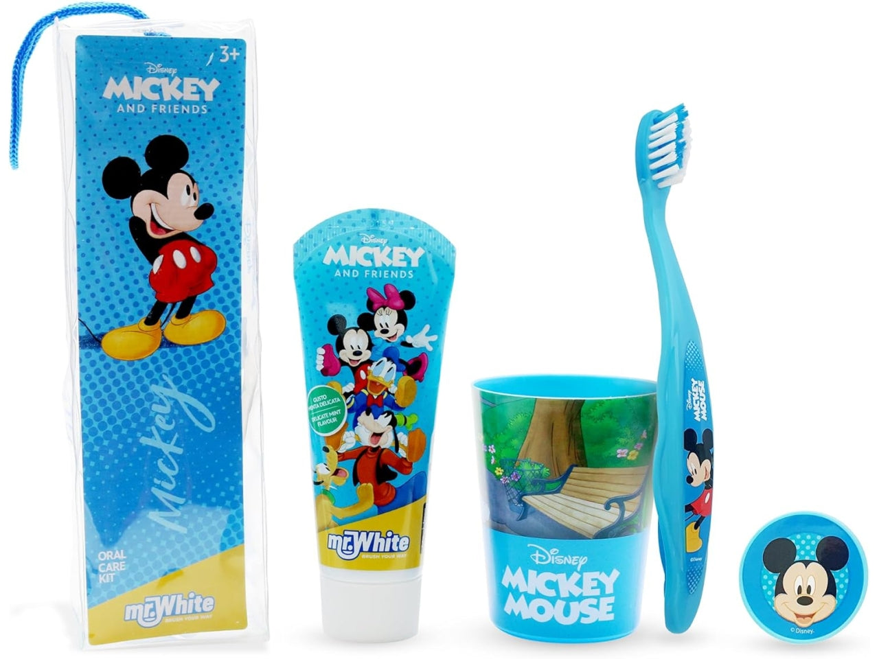 Topolino borsello da bambino con spazzolino dentifricio bicchiere azzurro - Real Trade
