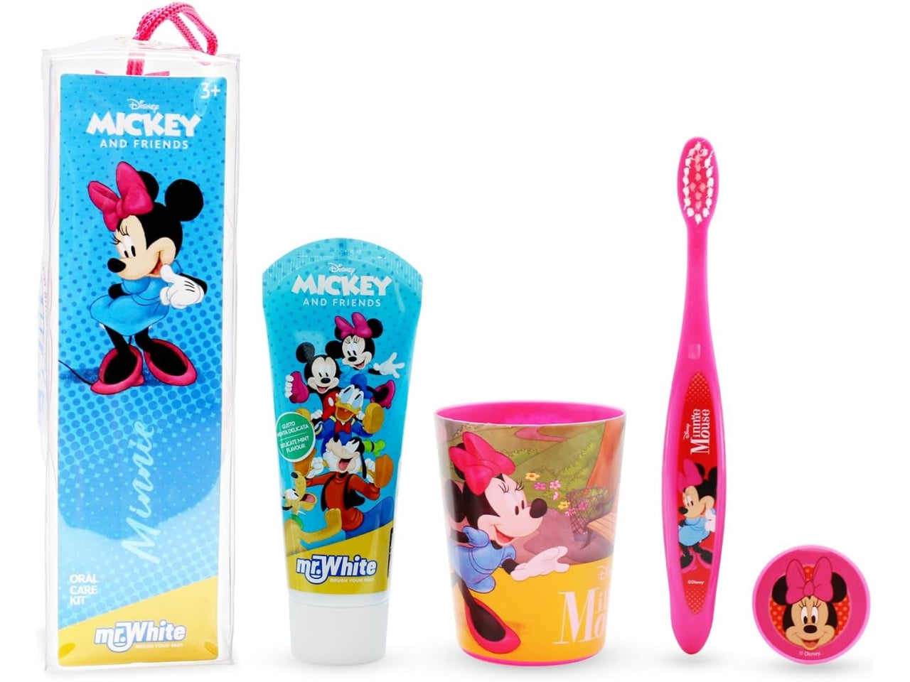 Minnie borsello da bambina con spazzolino dentifricio bicchiere fucsia e azzurro - Real Trade