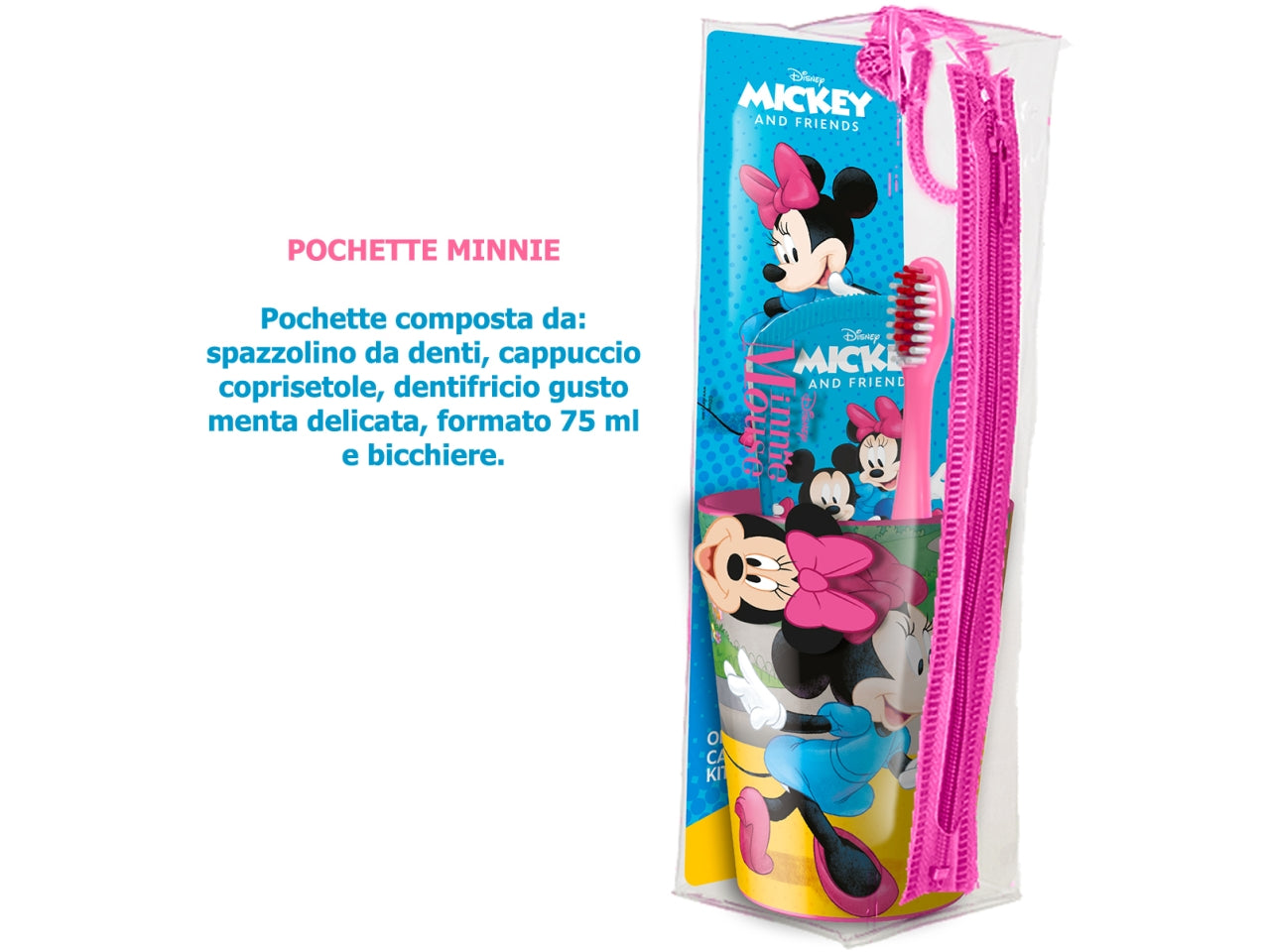 Minnie borsello da bambina con spazzolino dentifricio bicchiere fucsia e azzurro - Real Trade