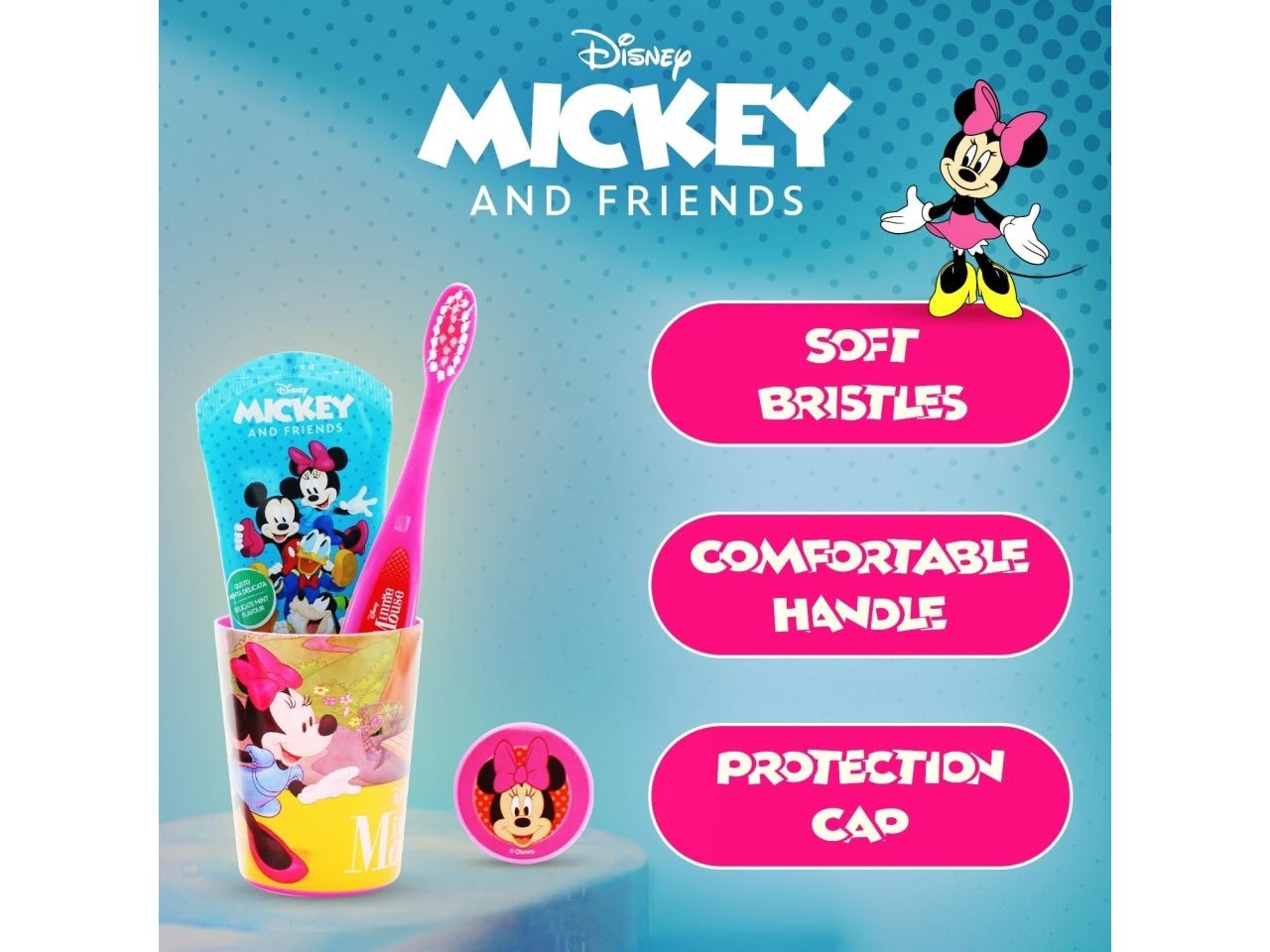 Minnie borsello da bambina con spazzolino dentifricio bicchiere fucsia e azzurro - Real Trade