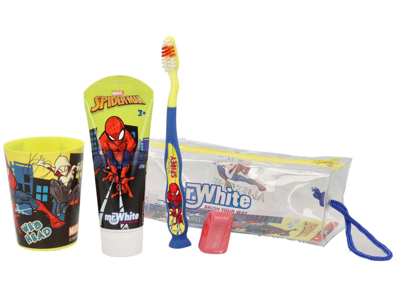 Spider man borsello da bambino con spazzolino dentifricio bicchiere rosso e blu - Real Trade