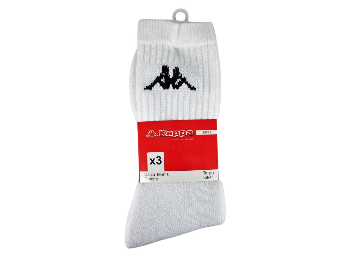 Calze da tennis Kappa adulto in cotone e poliestere bianco 3 pezzi taglia 42/44