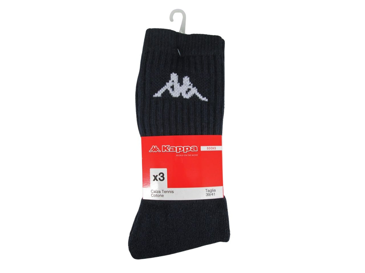 Calze da tennis Kappa adulto in cotone e poliestere nero 3 pezzi taglia 42/44