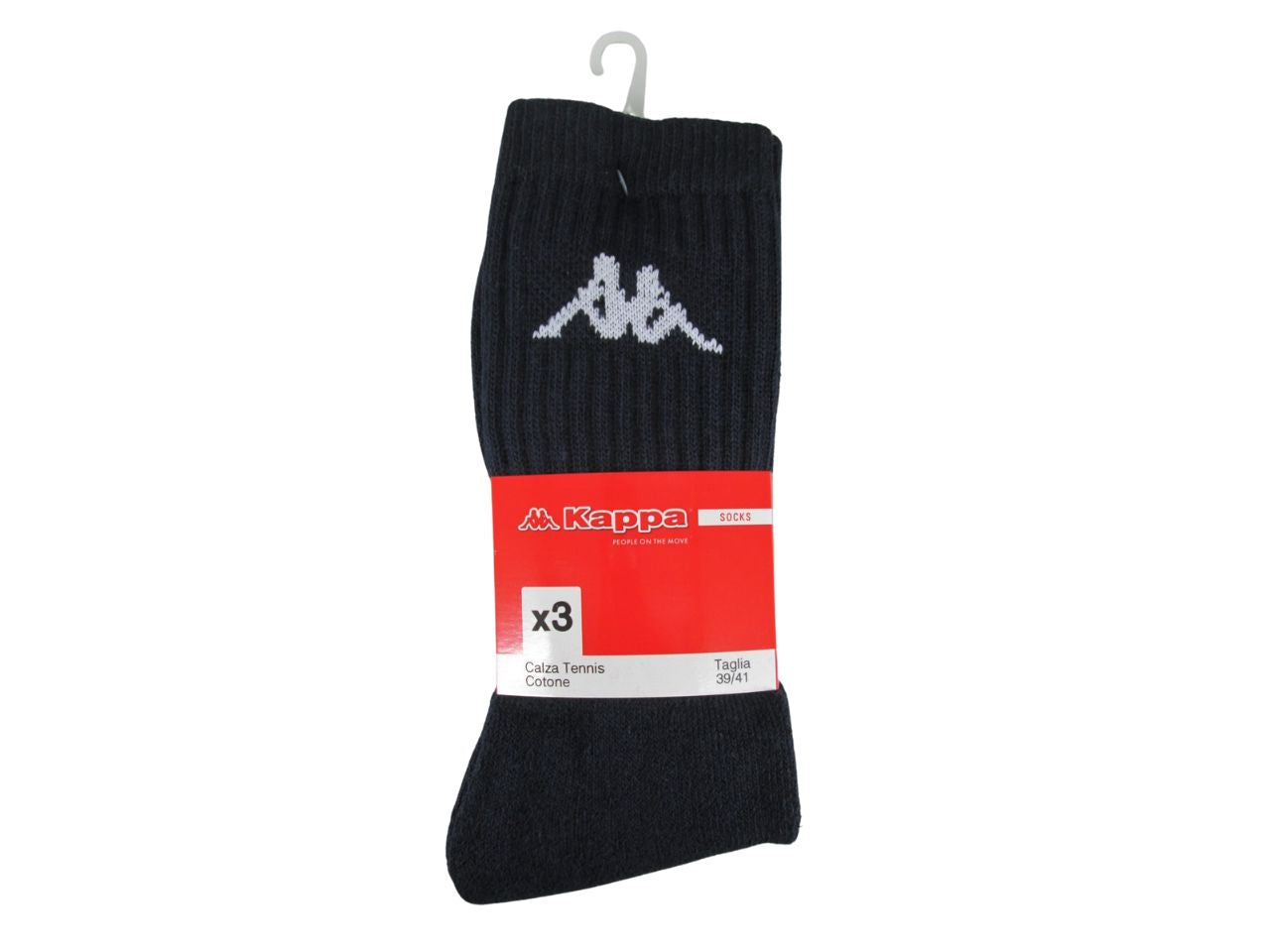 Calze da tennis Kappa adulto in cotone e poliestere nero 3 pezzi taglia 45/47