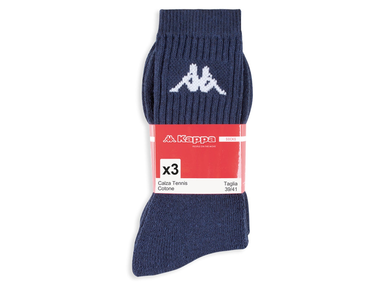 Calze da tennis Kappa adulto in cotone e poliestere blu 3 pezzi taglia 39/41