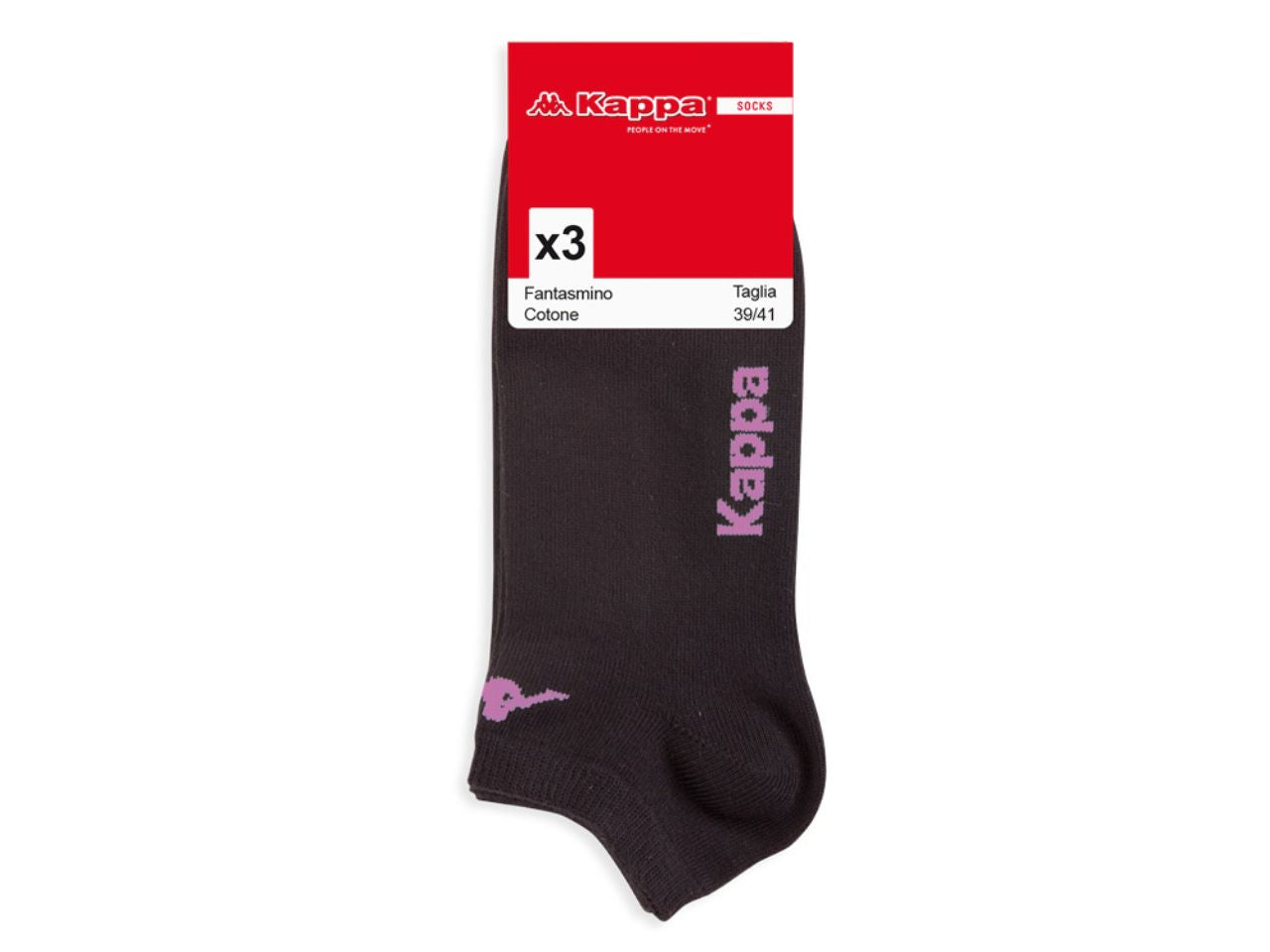 Calze fantasmino da donna Kappa in misto cotone nero, 3 paia taglia 39/41