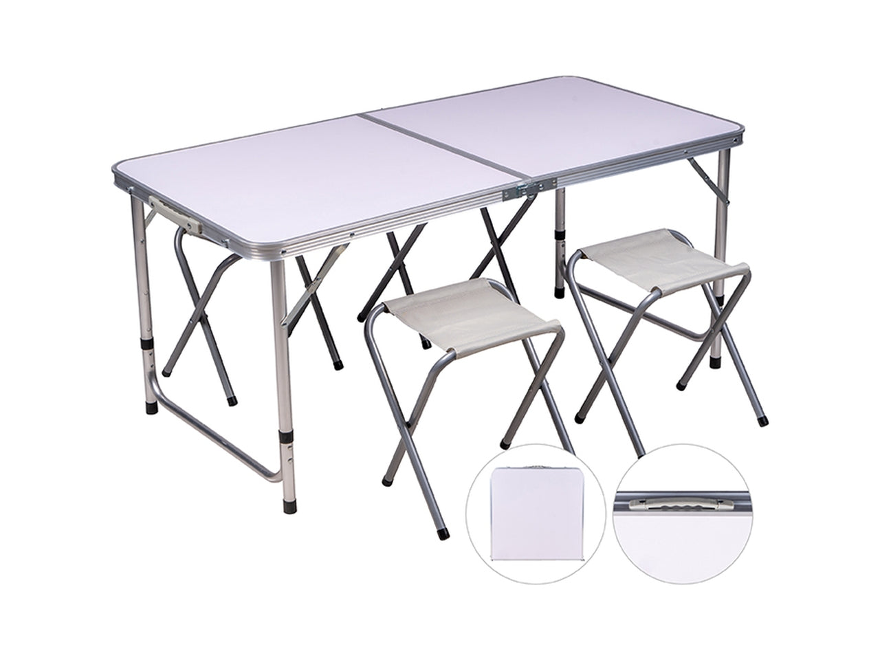 Tavolo da camping alluminio 120x60x68cm con 4 sgabelli 34x28x33cm