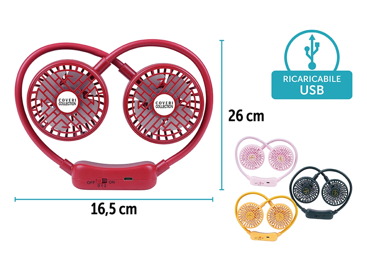 Ventilatore da collo ricaricabile dd8010 16,5x4x26cm in 4 assortimenti