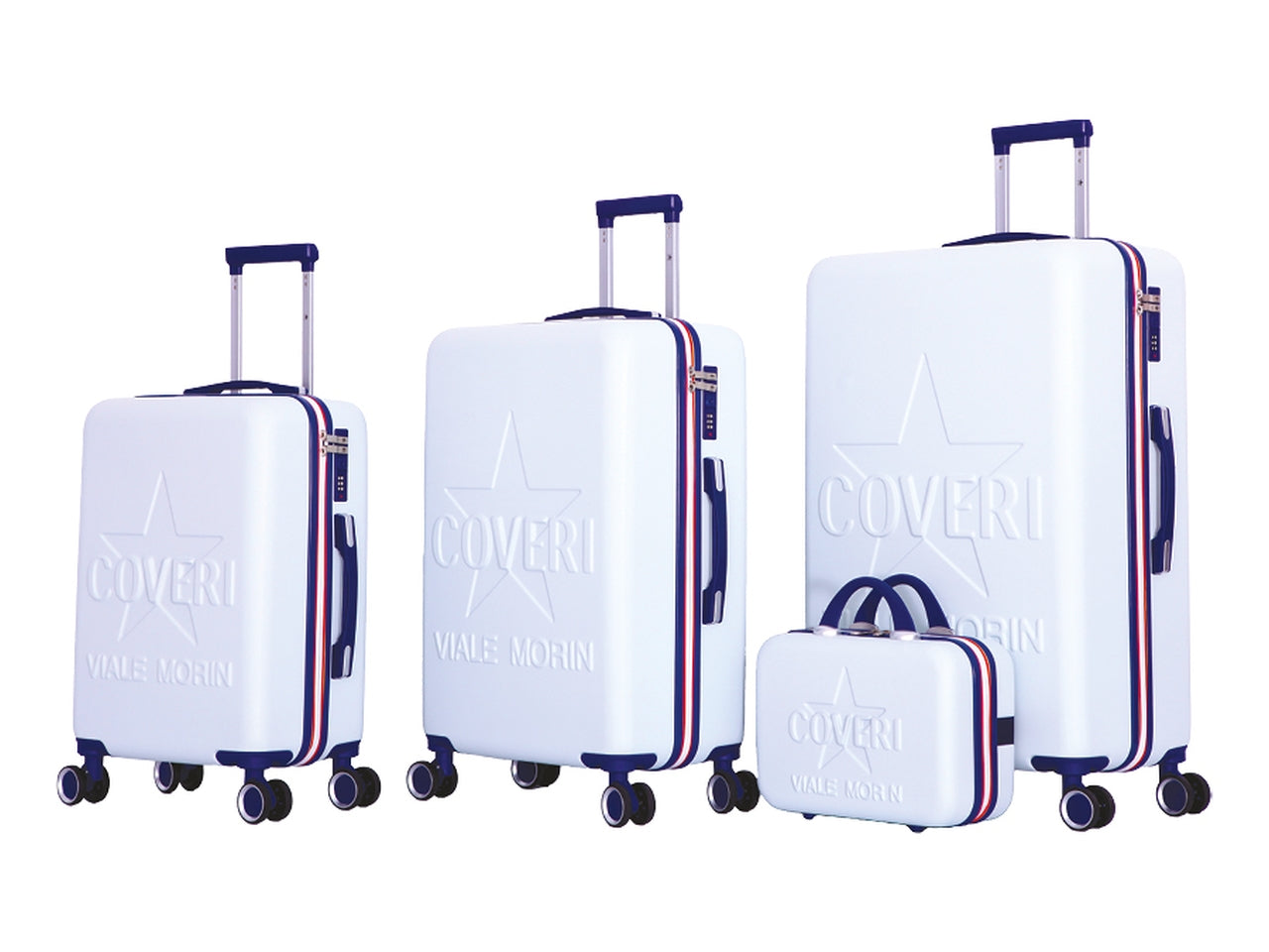 Set 3 trolley h.51/61/71 + beauty coveri grigio in abs - 4 doppie ruote - sacca a rete - elastico ferma indumenti - cerniera singola