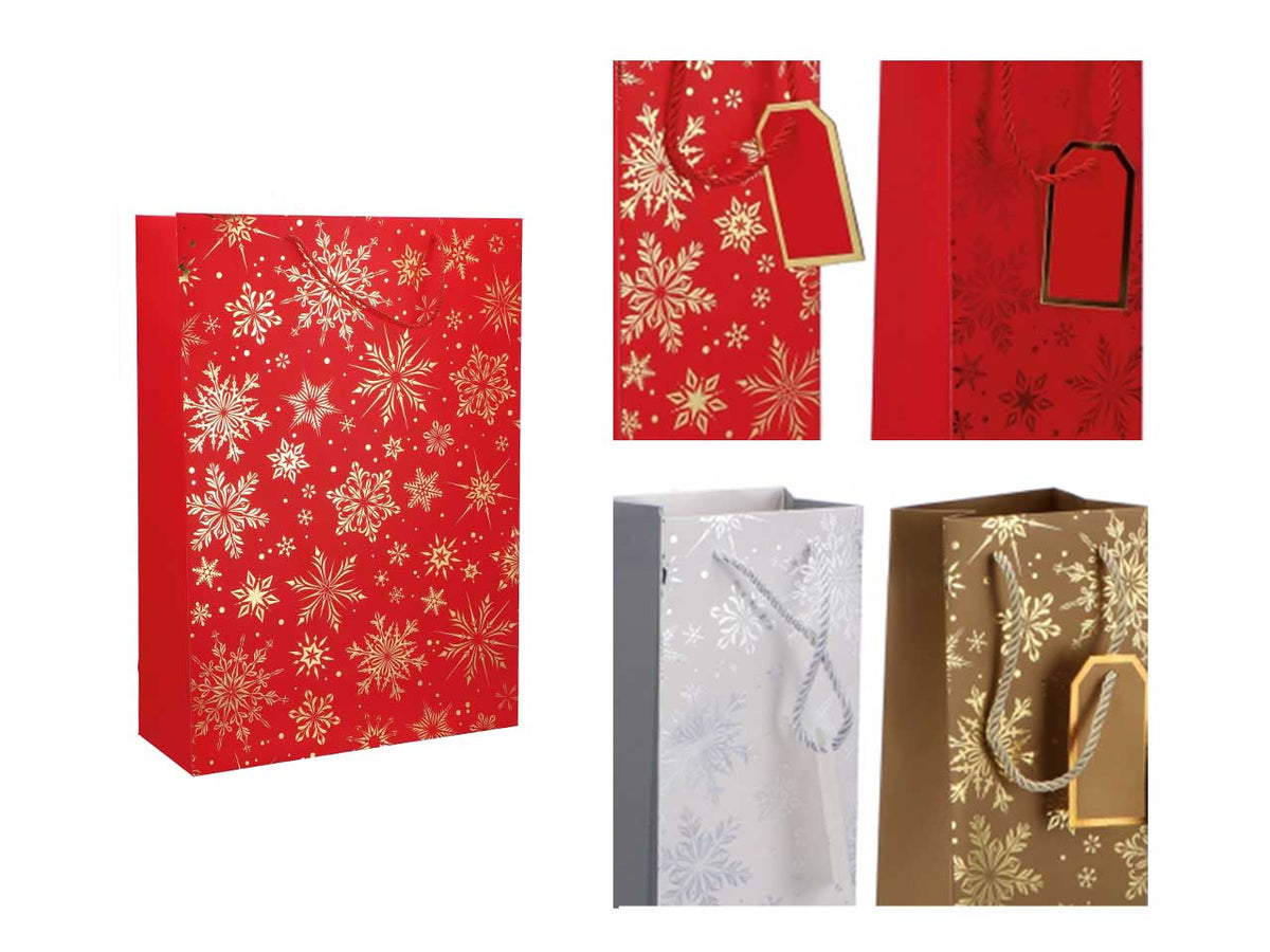 Busta regalo natalizia fiocco di neve in carta 3 colori assortiti 50x20xh70 cm - AD Trend