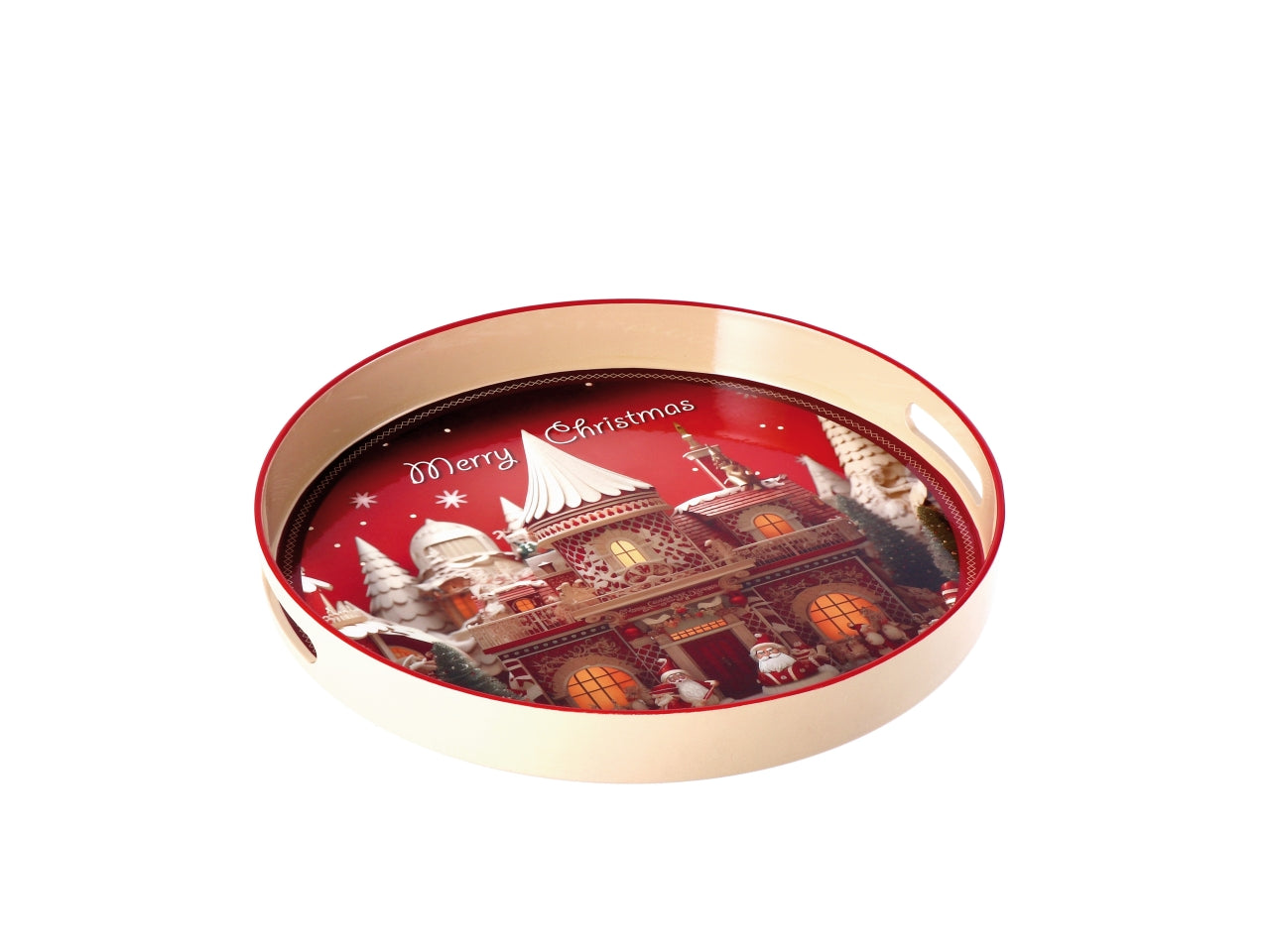 Vassoio tondo natalizio in plastica d.33xh4cm -disponibile in vari assortimenti