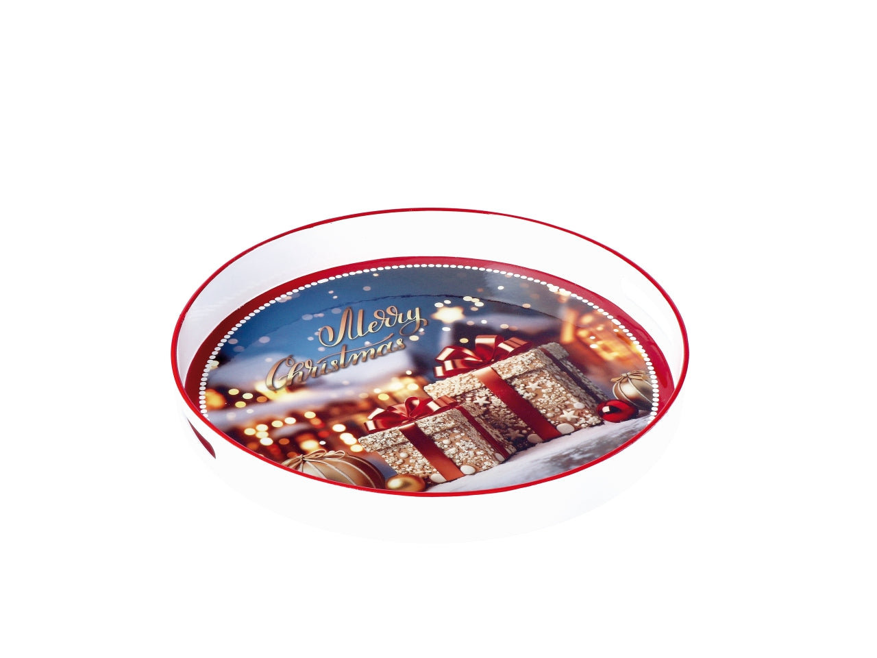 Vassoio tondo natalizio in plastica d.33xh4cm -disponibile in vari assortimenti