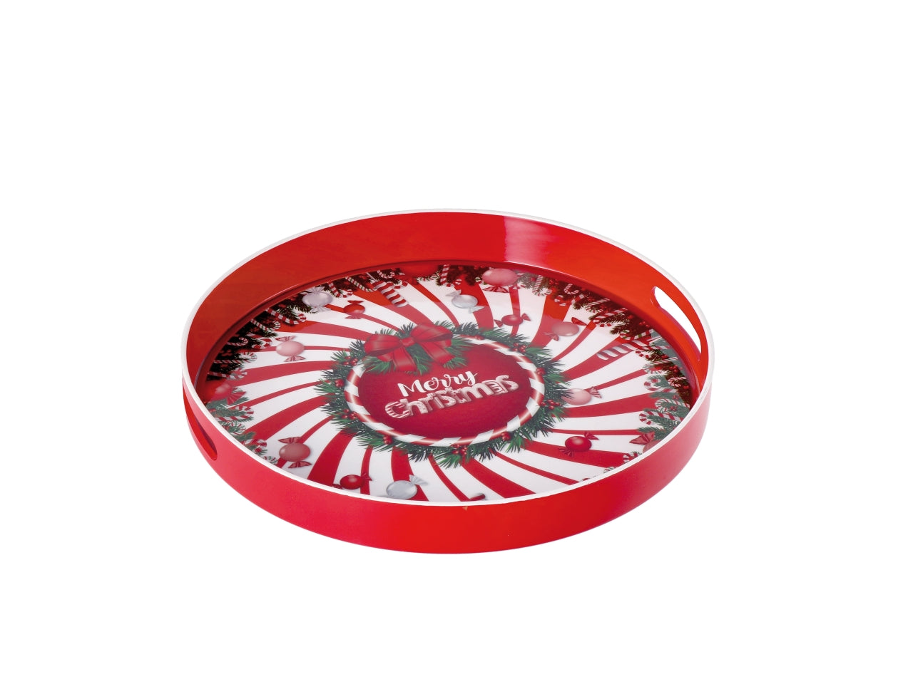 Vassoio tondo natalizio in plastica d.33xh4cm -disponibile in vari assortimenti