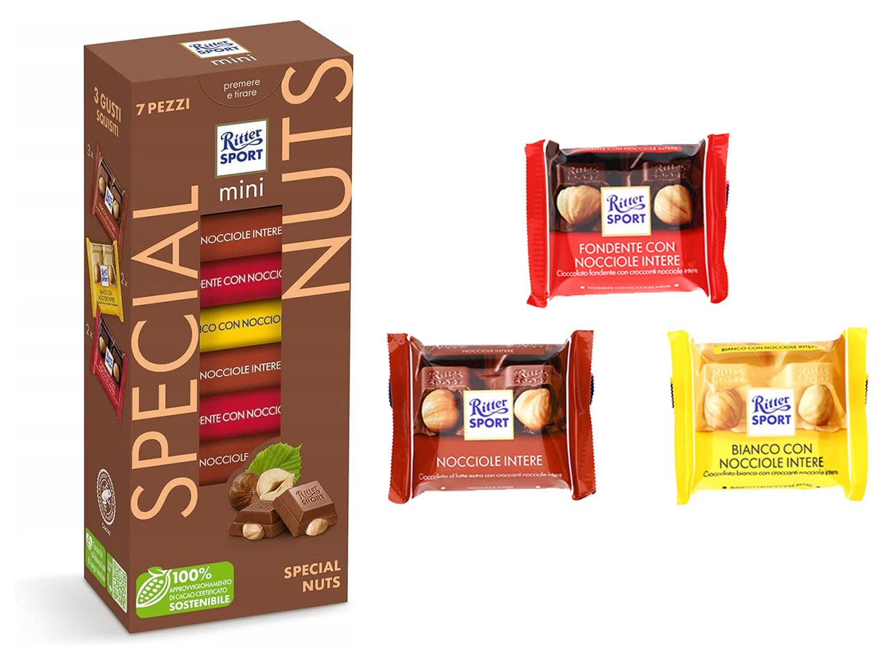 Ritter sport mini tower 116GR special nuts, 7 mini tavolette gusti assortiti