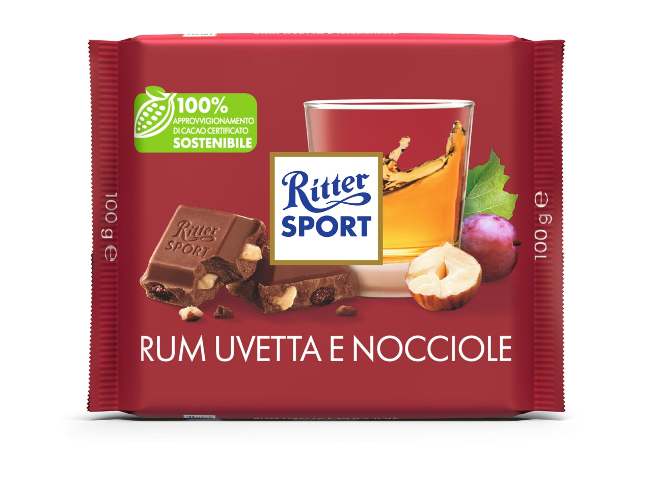 Ritter sport tavoletta 100gr cioccolato rum uva nocciola