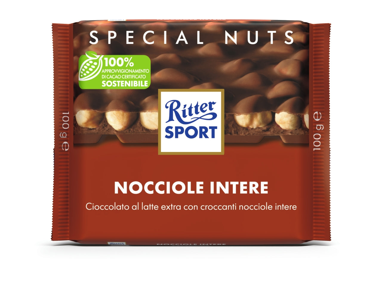 Ritter sport tavoletta 100gr al latte con nocciole intere