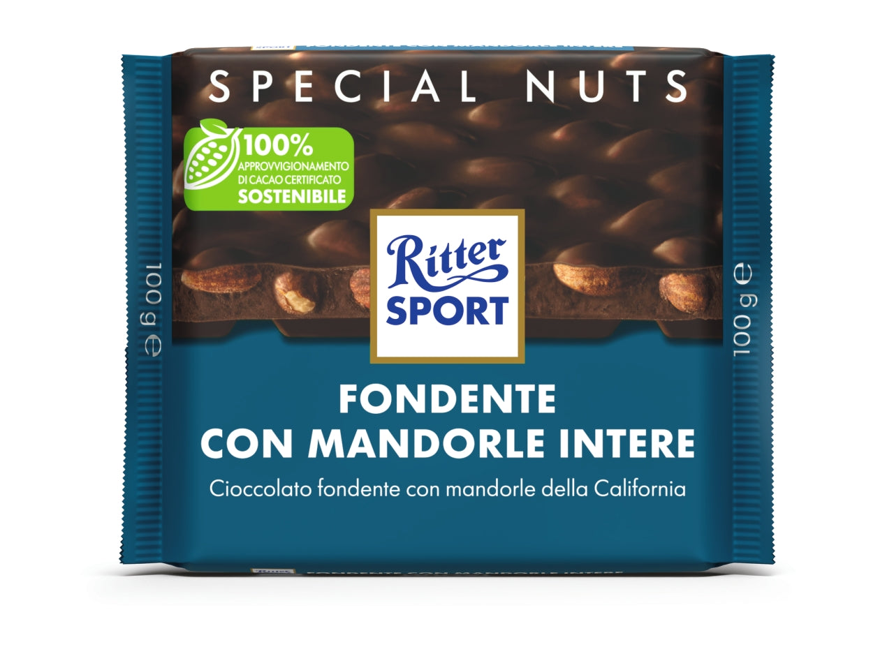 Ritter sport tavoletta 100gr cioccolato fondente con mandorle intere