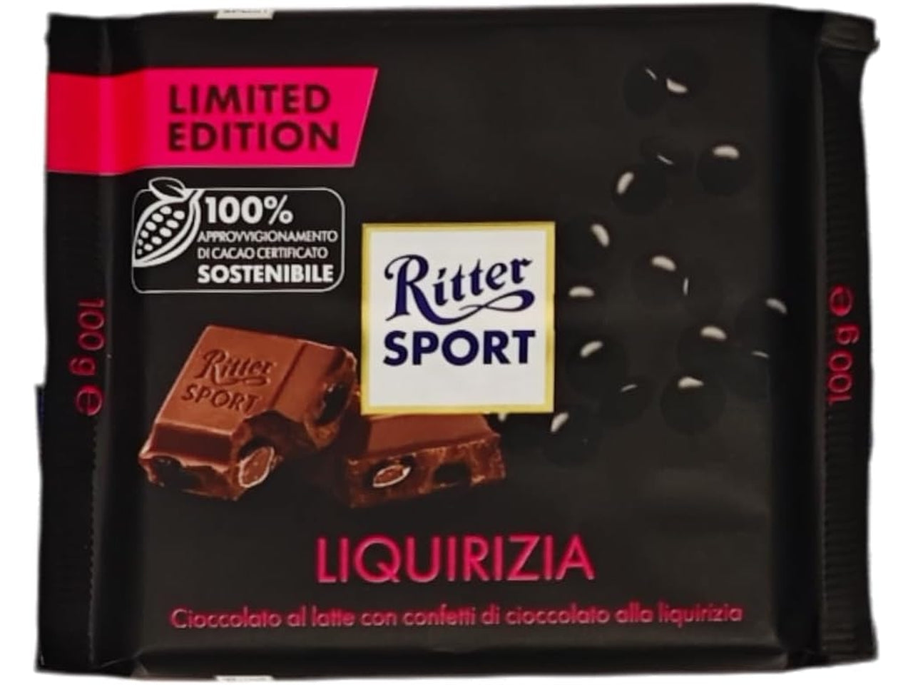 Ritter sport tavoletta 100gr cioccolato al latte e confetti di liquirizia
