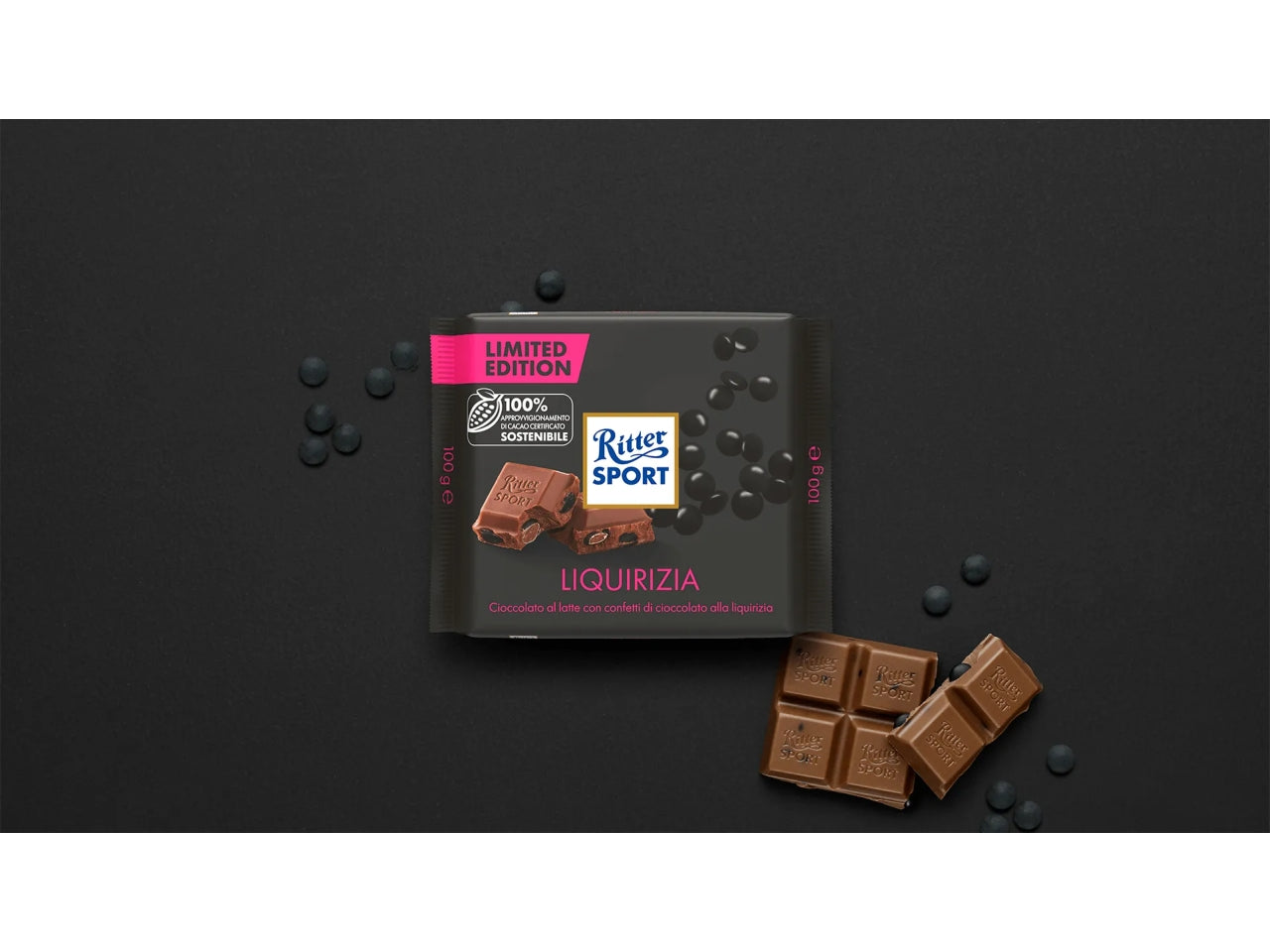 Ritter sport tavoletta 100gr cioccolato al latte e confetti di liquirizia