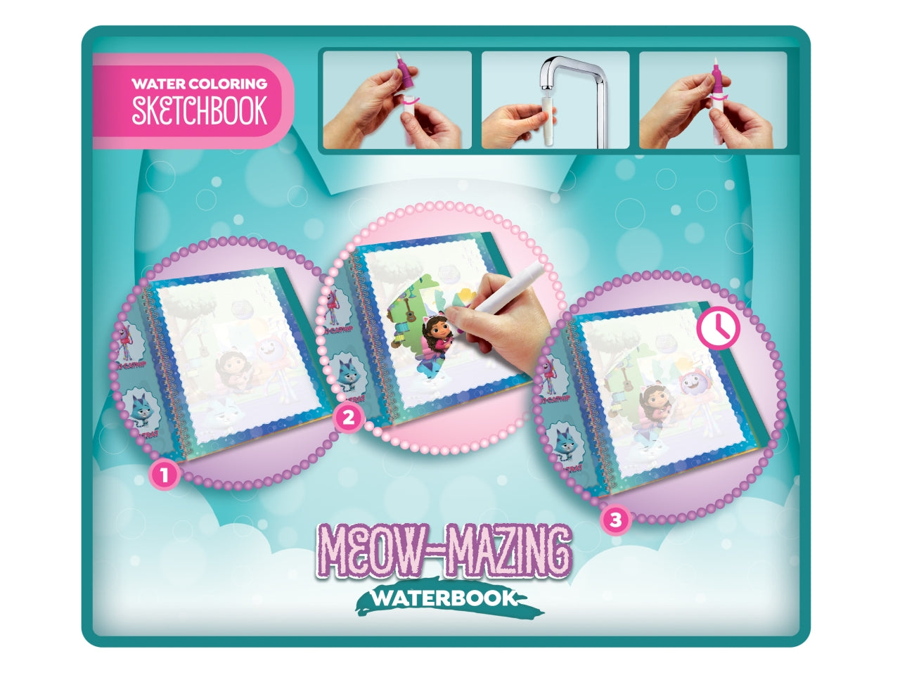 Libro Prescolare con Licenza Gabby's Dollhouse Sketchbook Meow-Mazing Waterbook - Multicolor, per Bambini da 3 Anni, Lisciani
