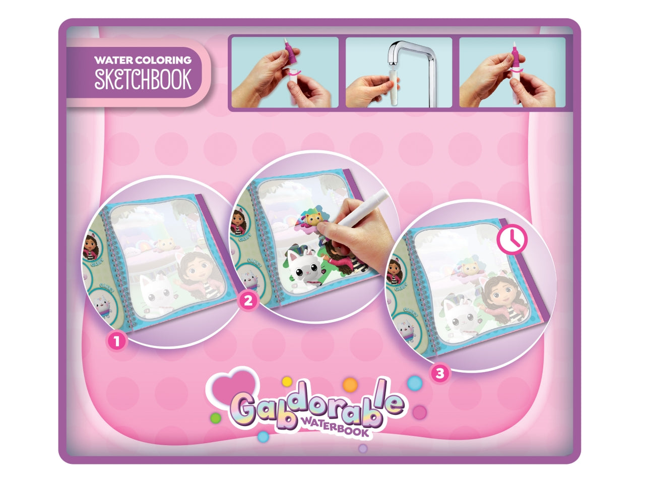 Libro Prescolare con Licenza Gabby's Dollhouse Sketchbook Gabdorable Waterbook - Multicolor, per Bambini da 3 Anni, Lisciani