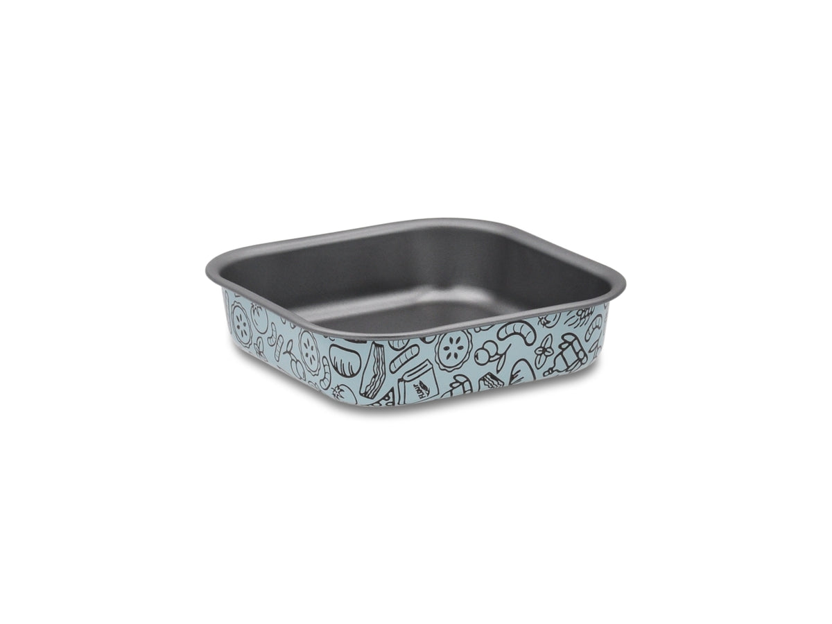 Tegame quadrato antiaderente per forno e friggitrice ad aria celeste e giallo 20x20 cm - Accademia Mugnano