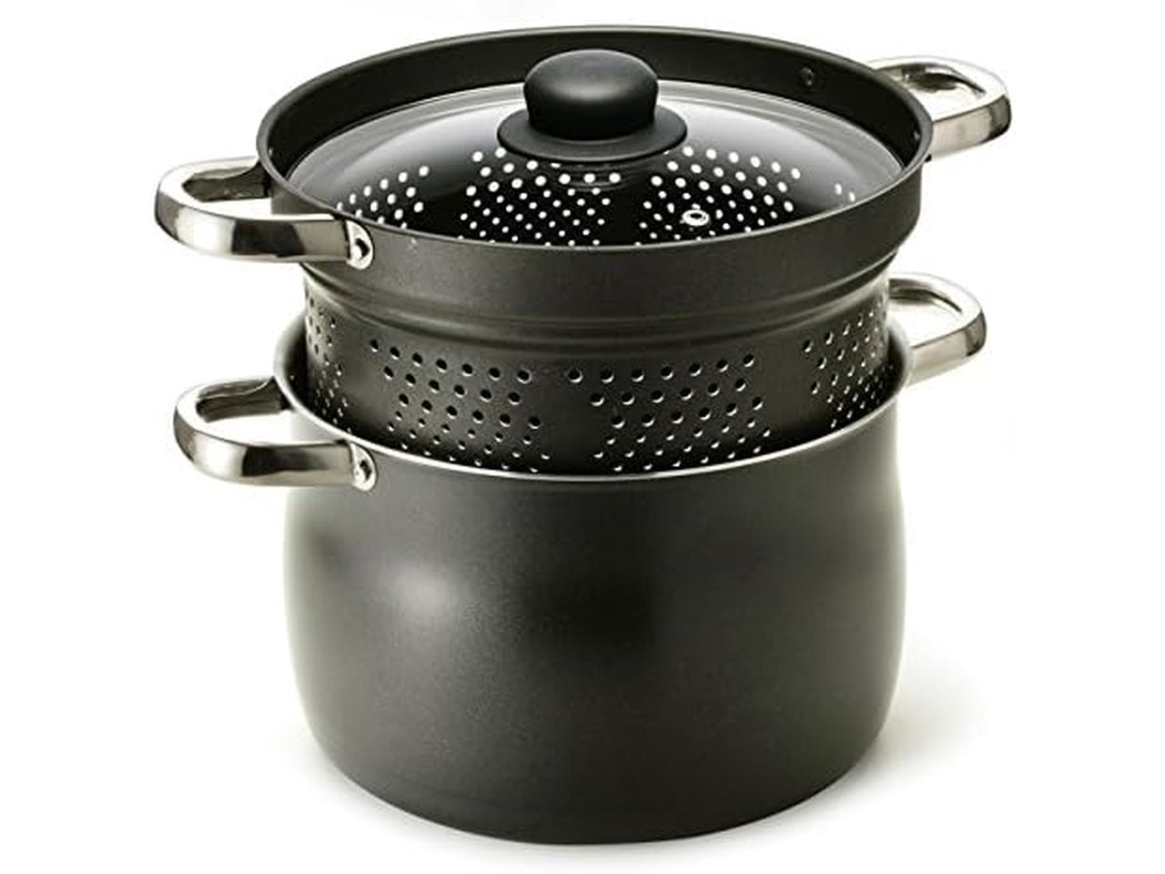 Fuoco&idee pentola qui pasta cm.24 con manici rivettati con coperchio in vetro e cestello