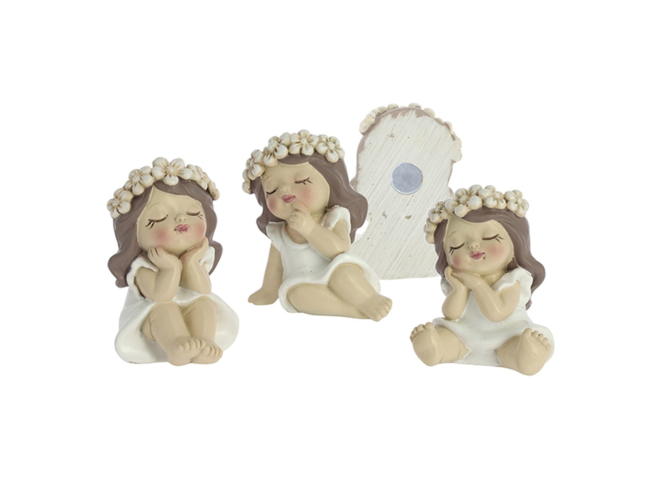 Magnete fanciulla con ghirlanda di fiori in 3 modelli assortiti in resina misura 3,5x5,5cm