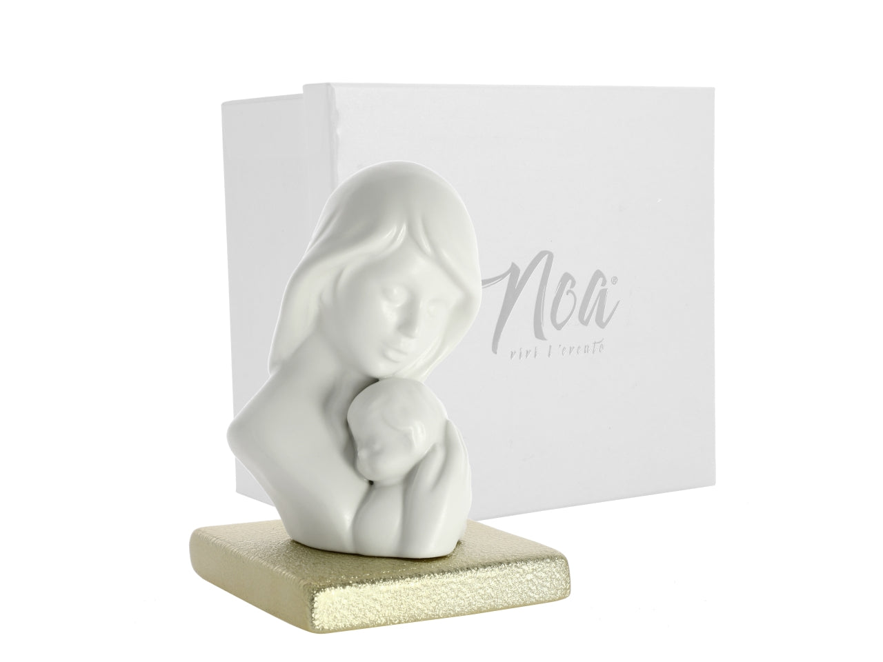 Scultura abbraccio di mamma bianca su base oro misura 7x13cm con astuccio
