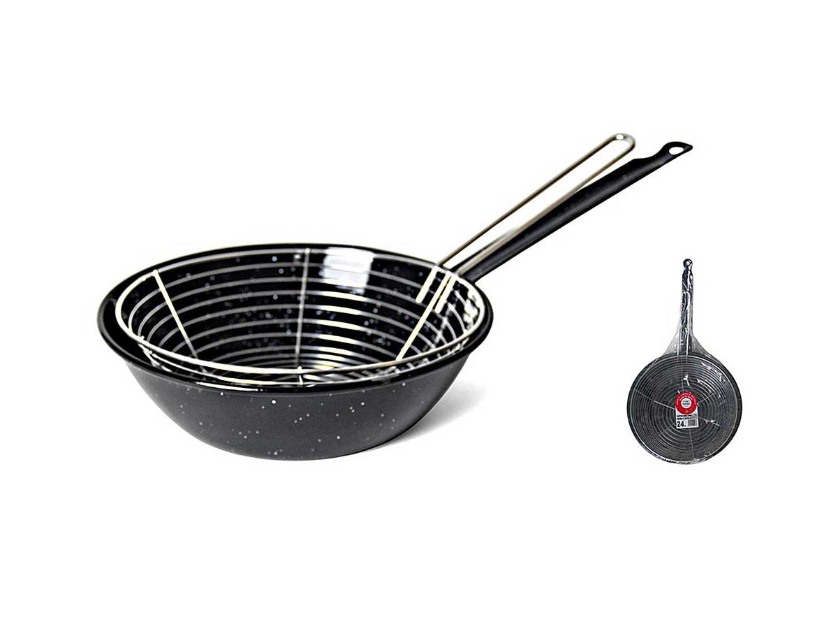 Padella smaltata con manico e cestello 26cm