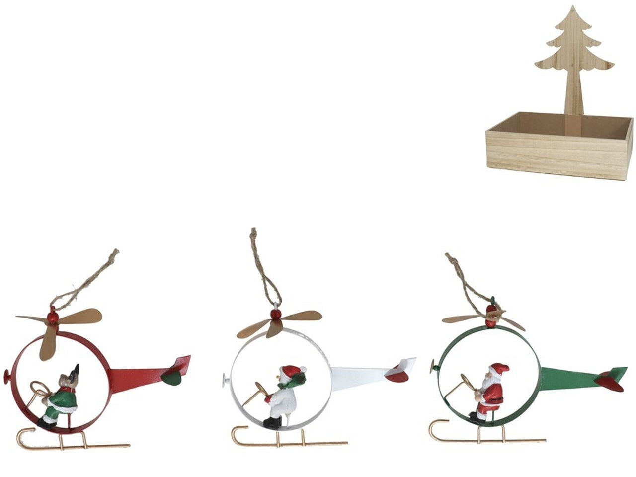Pendente elicottero in metallo con soggetti natalizi 10cm-disponibile in 3 assortimenti