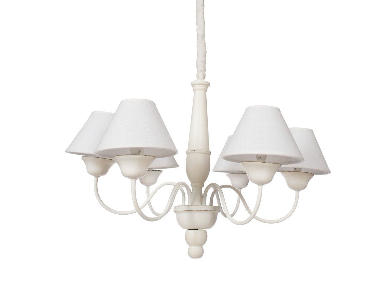 Lampadario shabby chic in legno e tessuto bianco con 6 luci per illuminazione semi diffusa, 94 cm  - Coccole di Casa