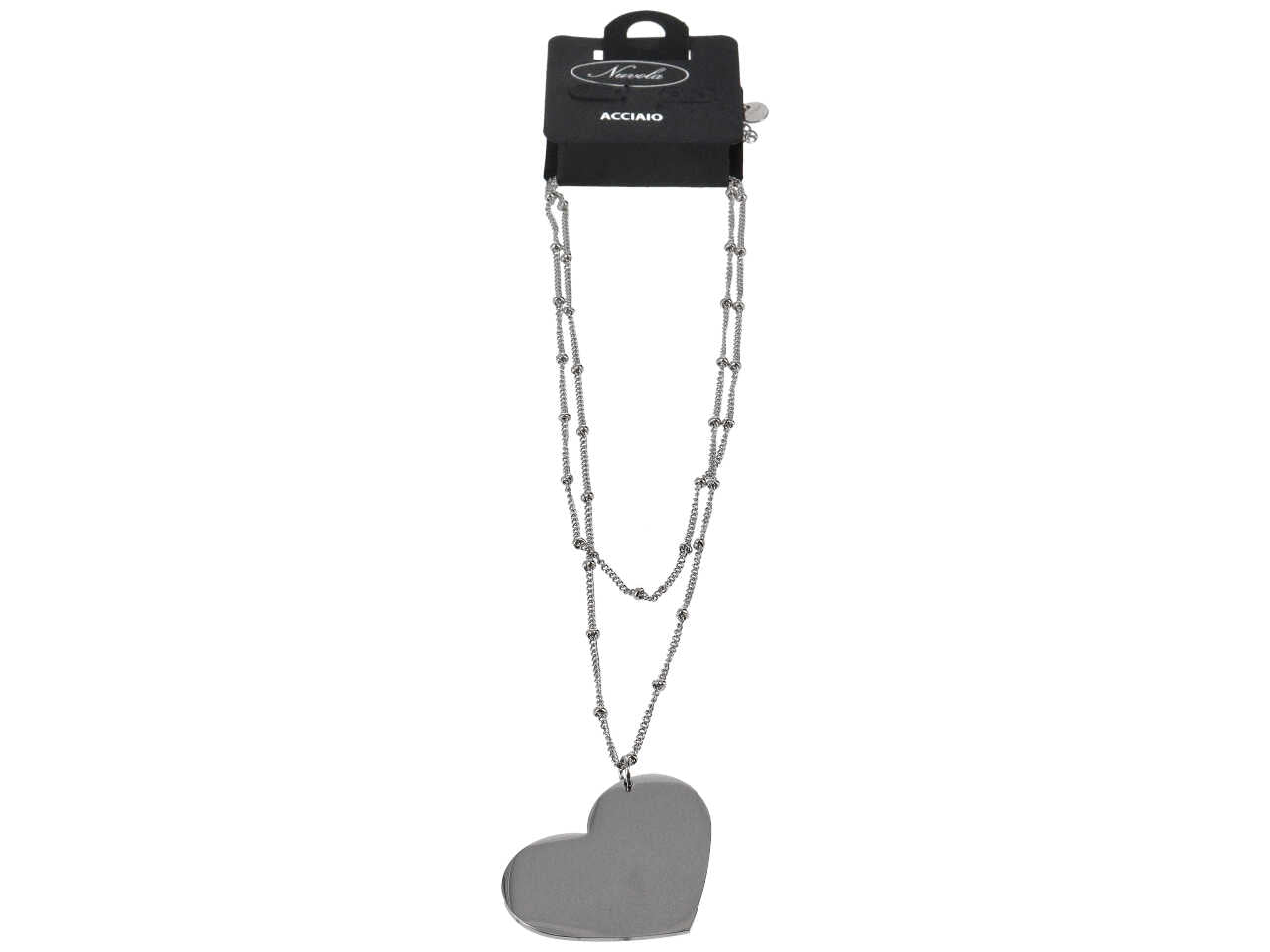 Collana acciaio cuore storto pieno