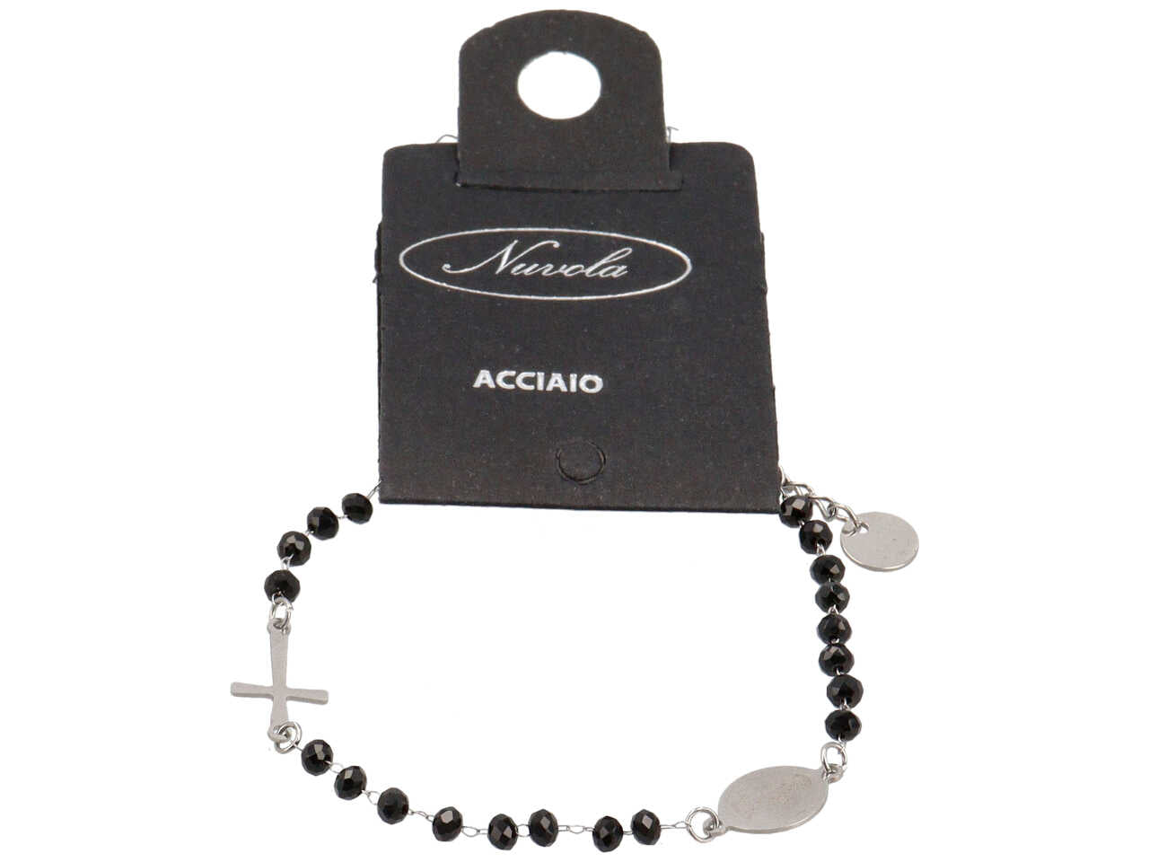 Bracciale rosario in acciaio chiuso con sfere nere