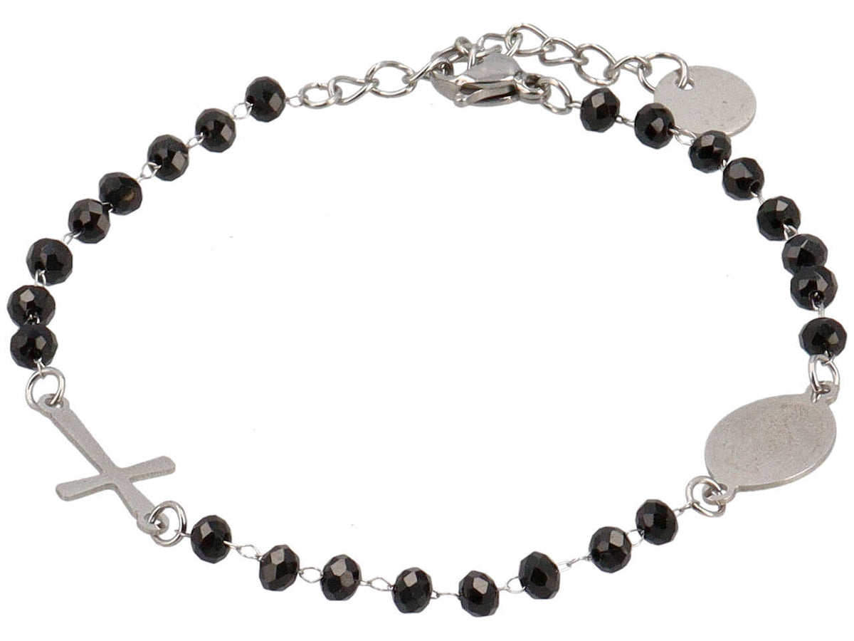 Bracciale rosario in acciaio chiuso con sfere nere