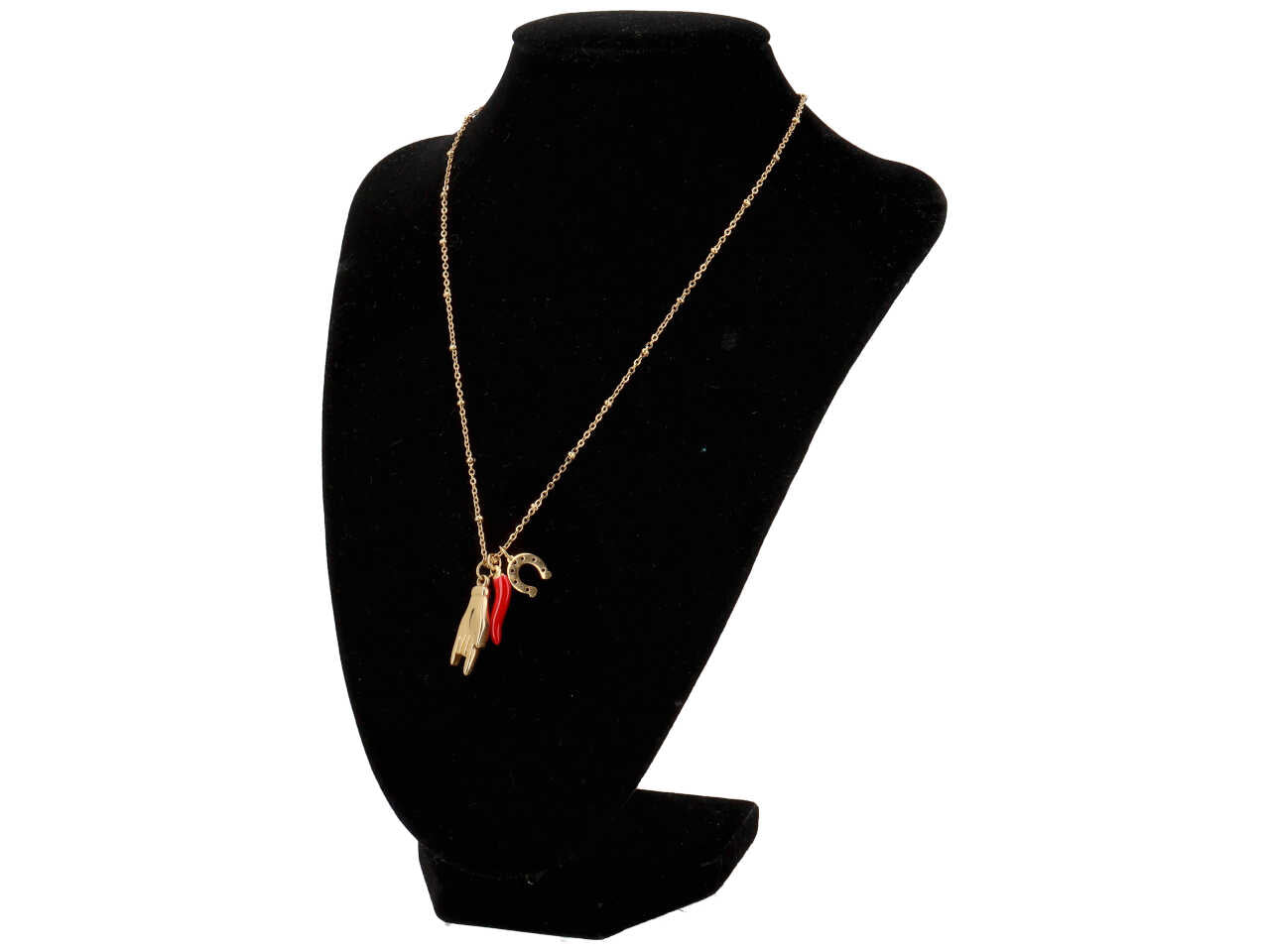 Collana oro in acciaio con corno, mano e ferro
