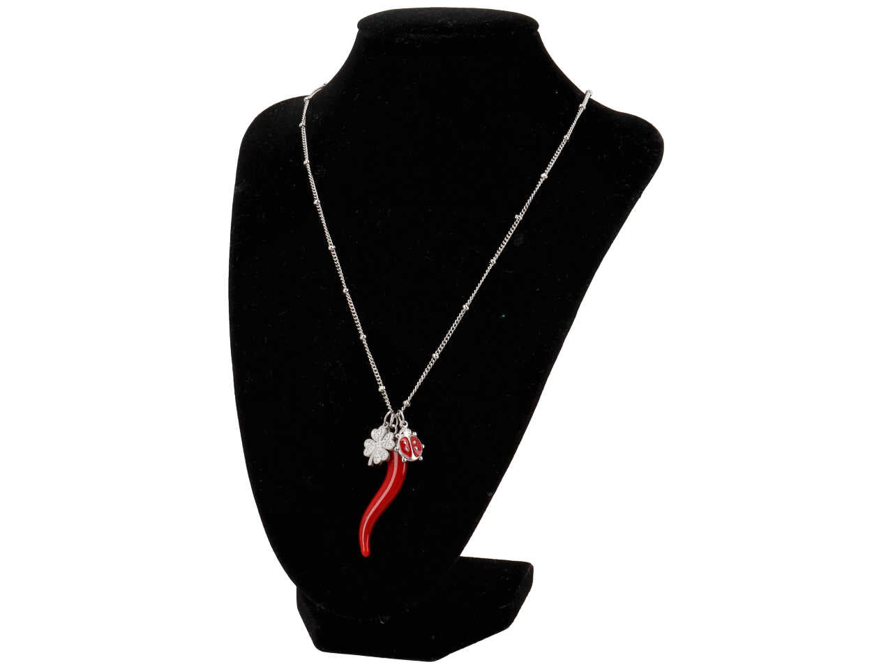 Collana coccinella quadrifogliuo e corno maxi