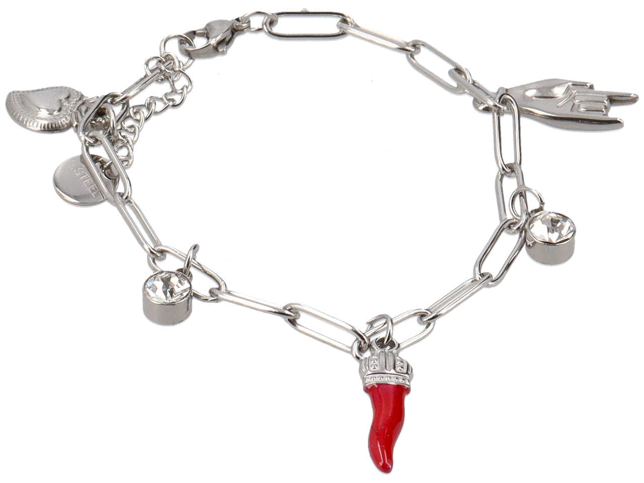 Bracciale con charme con mano, pietra, corno ed ex voto