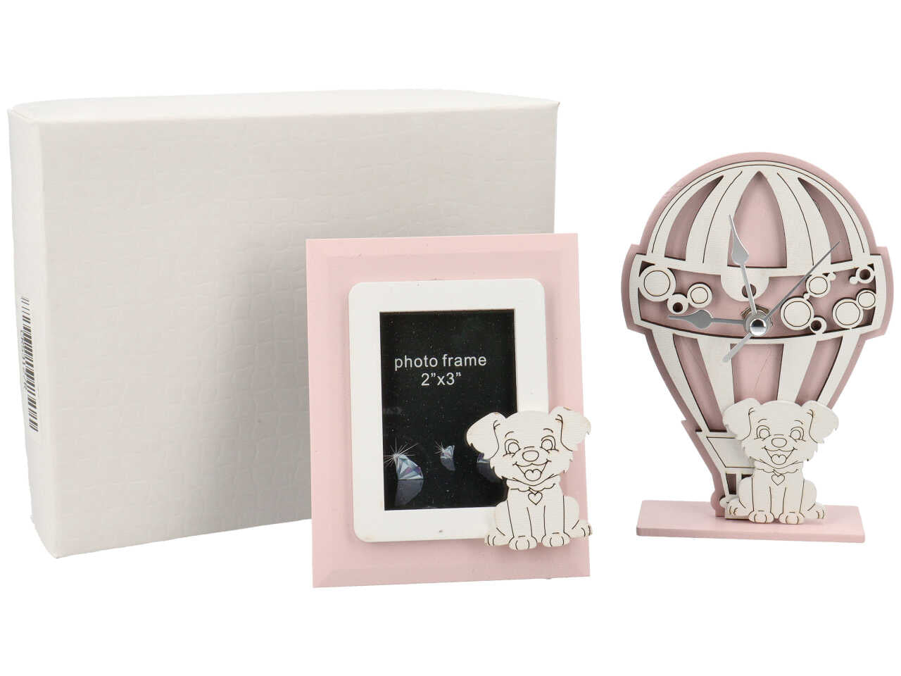 Set porta foto + orologio cane rosa