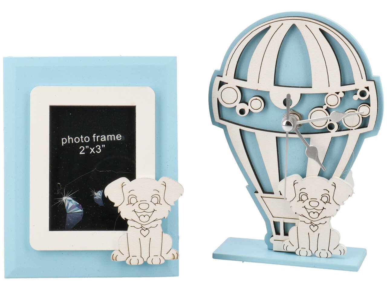 Set portafoto + orologio cane azzurro