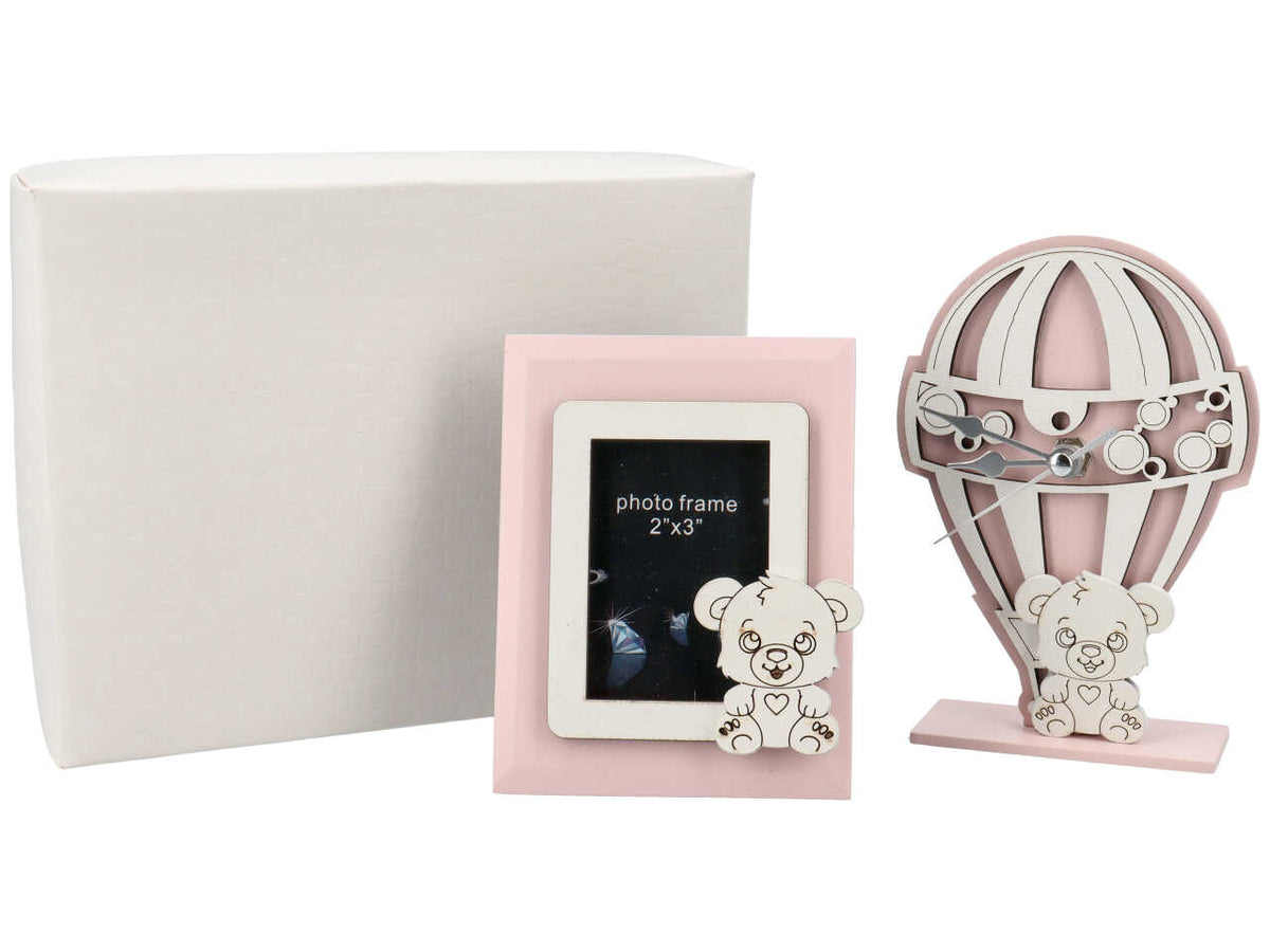 Set portafoto + orologio orso rosa