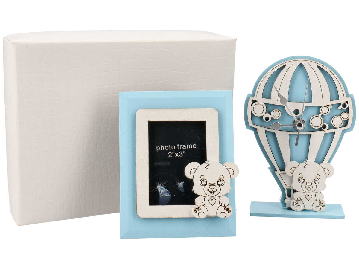 Set portafoto + orologio orso azzurro